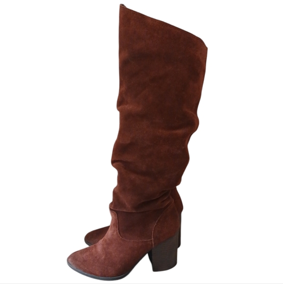 Steve Madden Savas Tall Suede Slouch Boots Burgundy Knee High Heeled Boot 6 - Picture 5 of 11